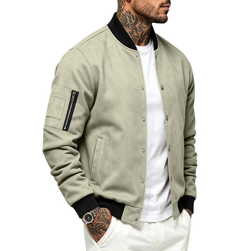 Men S Loose Fit Long Sleeve Baseball Collar Casual Workwear Jacket