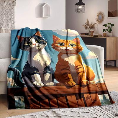 1pc Kittens Cats Lightweight Flannel Blanket, Comfortable and Warm Blanket, for Office and Camping Sofa Bed005