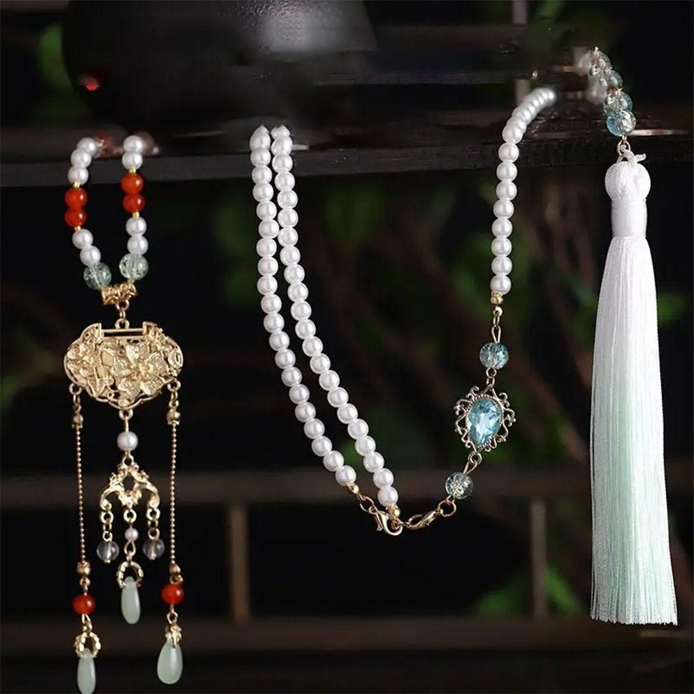 Imitation Pearl Hanfu Necklace Vintage Ethnic Pearls Pendant Chinese Pearls Necklace Cheongsam
