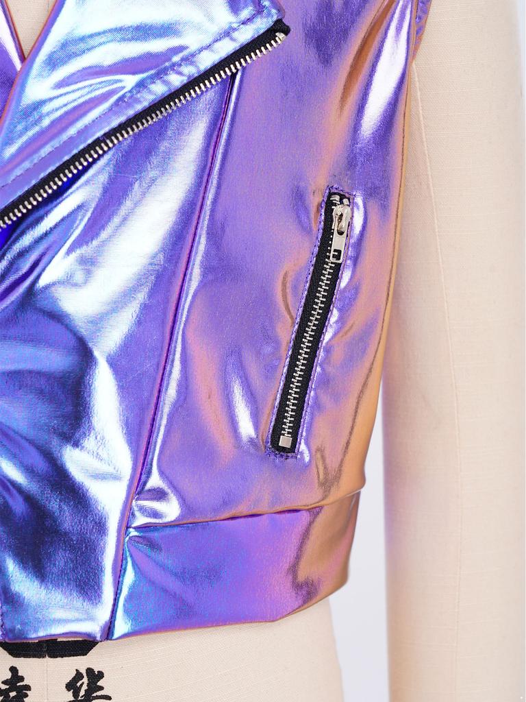 Colete jaqueta metálico brilhante unissex para crianças, com gola virada, sem mangas, peça de outer wear