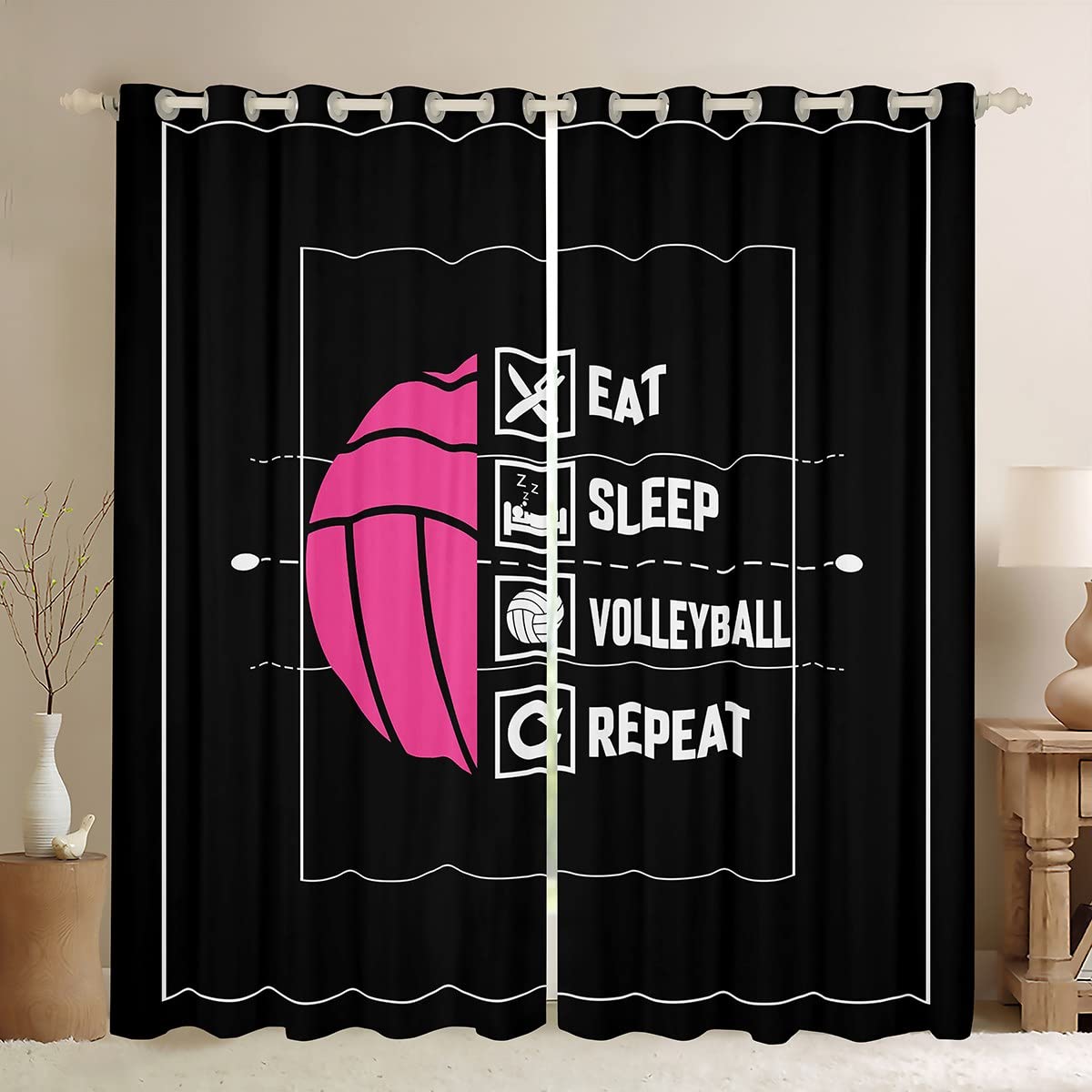 

Волейбольные шторы Спортивные игровые шторы Шторы для детей Мальчики Девочки Спальня Абстрактные оконные шторы Затемняющие шторы W55 X H120cm X 2&Grommet Top