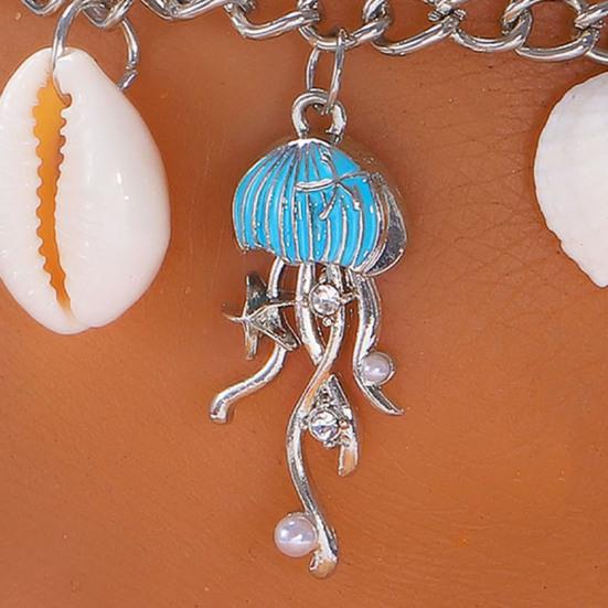 Ocean-Inspired Anklet Jellyfish Turtle Shell Anklet Alloy Waterproof Starfish Charms Adjustable Length Elegant Beach Accessory