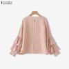 ZANZEA Women Casual Round Neck Ruffles Long Sleeve Loose Blouse