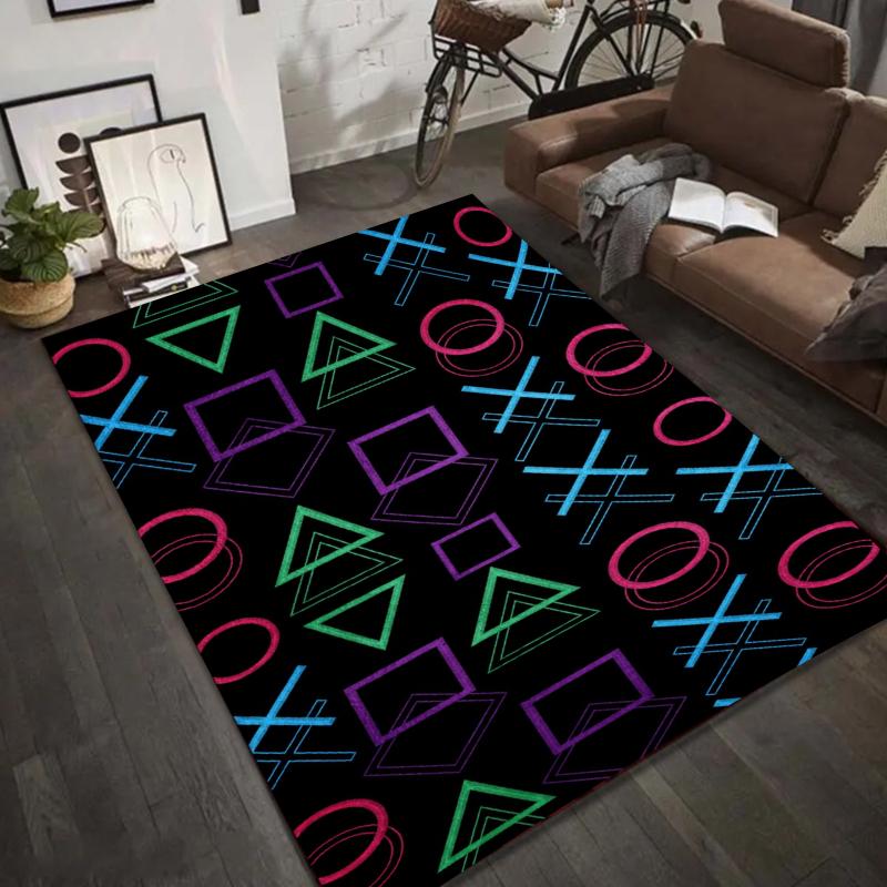 Neon Geometric Pattern Rug - Colorful Triangle Circle Square Carpet Mat for Living Room Home Decoration Living Room Decoration