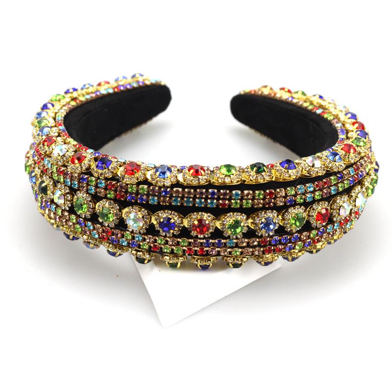 

2026 European and American Baroque Rhinestone Headband Wide Edge Full Diamond Color with Diamond Fashion Ball Headband