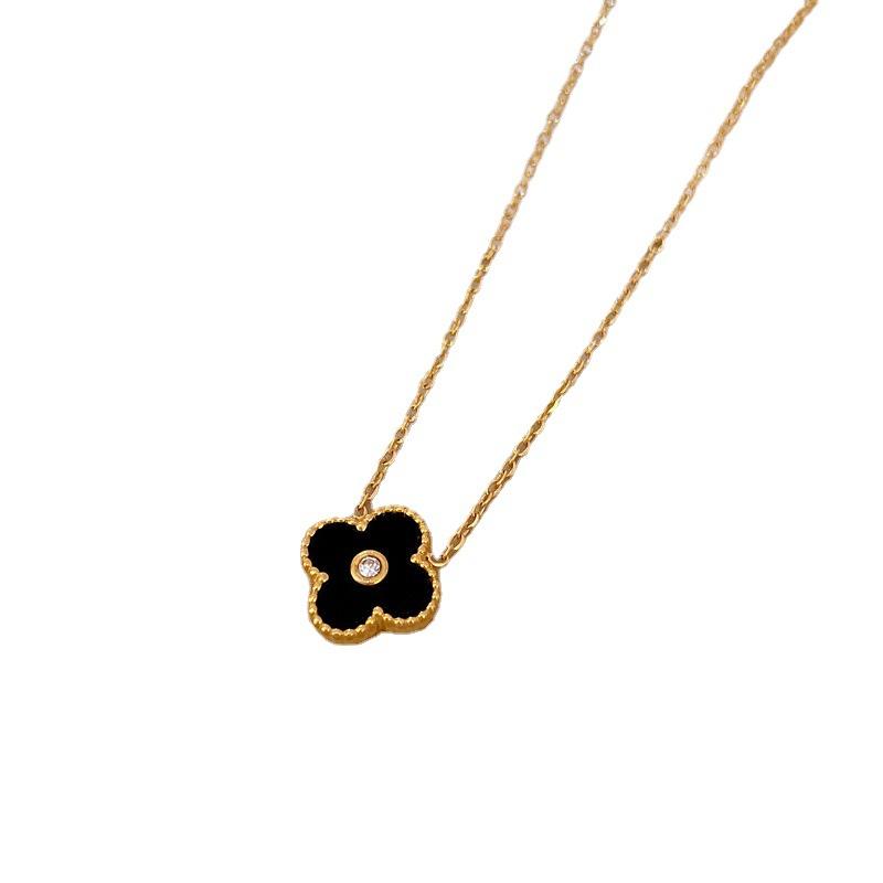 Fritillary Four-Leaf Flower Minimalist Wind Stove Real Gold Necklace Female Collarbone Chain Accessories