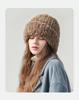 Women's Large Head Circumference White Knitted Wool Beanie - Fluffy, Warm, and Face-Slimming for Autumn and Winter