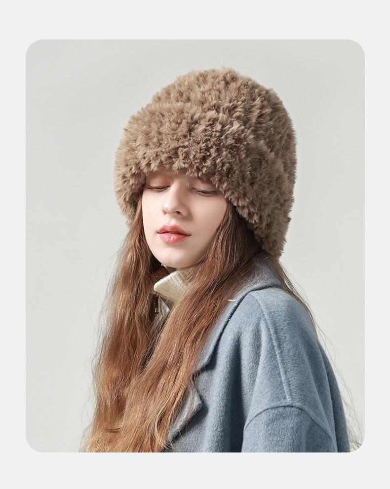 Women's Large Head Circumference White Knitted Wool Beanie - Fluffy, Warm, and Face-Slimming for Autumn and Winter