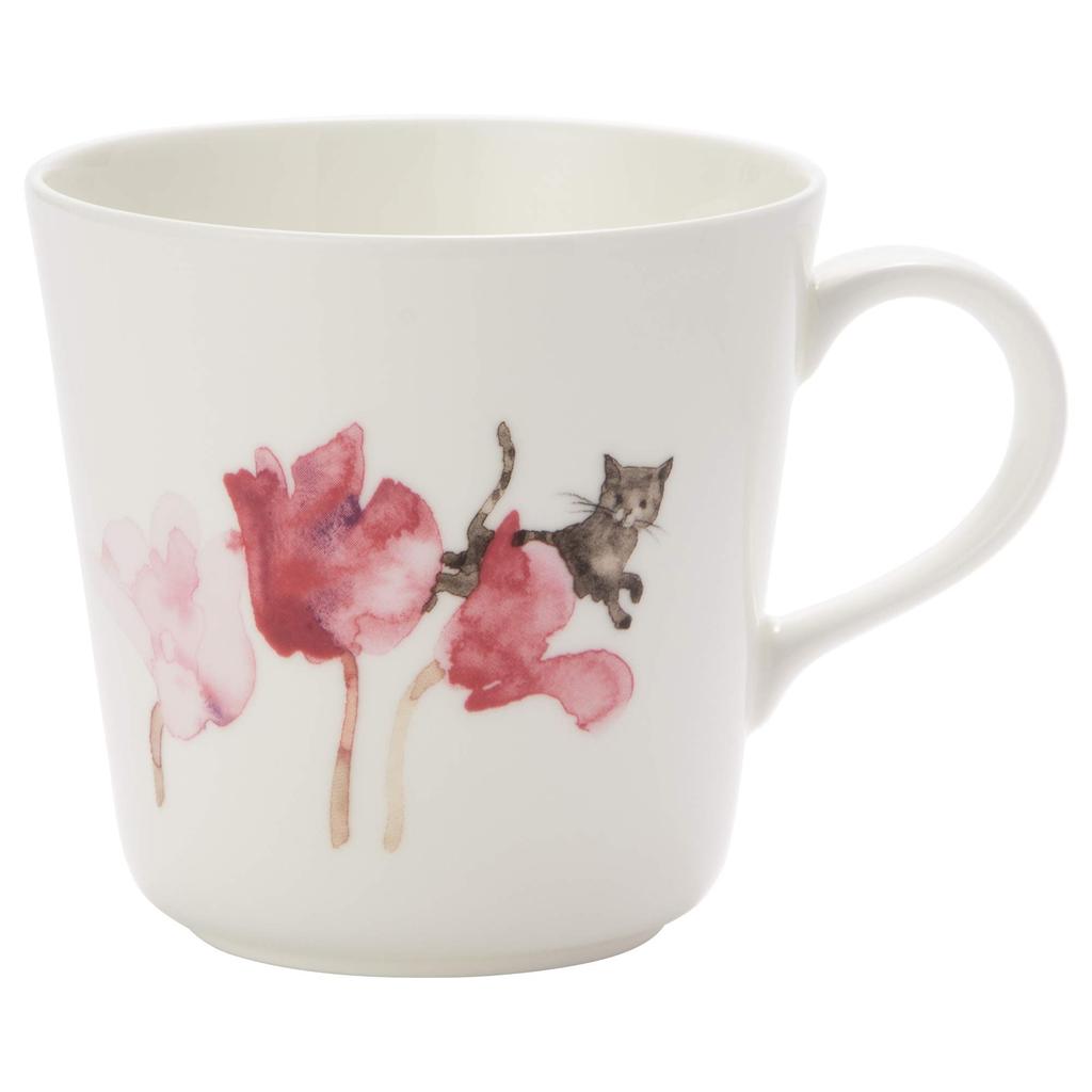 NARUMI Cyclamen and Cat Mug by Chihiro Floral Stylish and Microwave and Dishwasher Made in Gift Product Iwasaki, 340cc, Print, Cute, Large,
