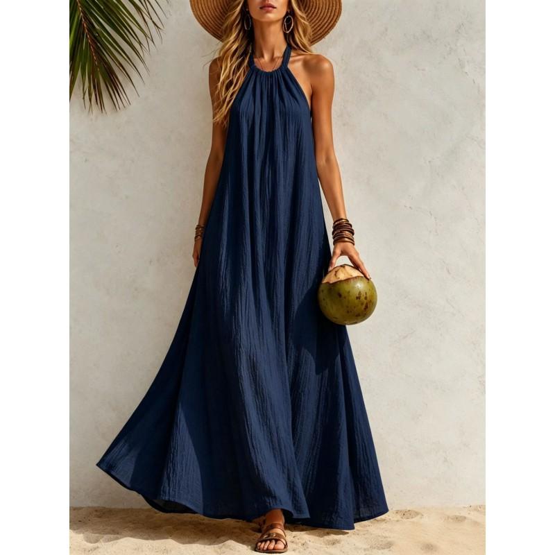 Womens Halter Neck Maxi Dress Loose Flowy Beach Bohemian Vacation