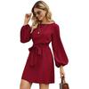 Spring and Autumn Women's Mid-length Long Pure Colour Temperament Commuting Thin Set Head High Waist Dress
