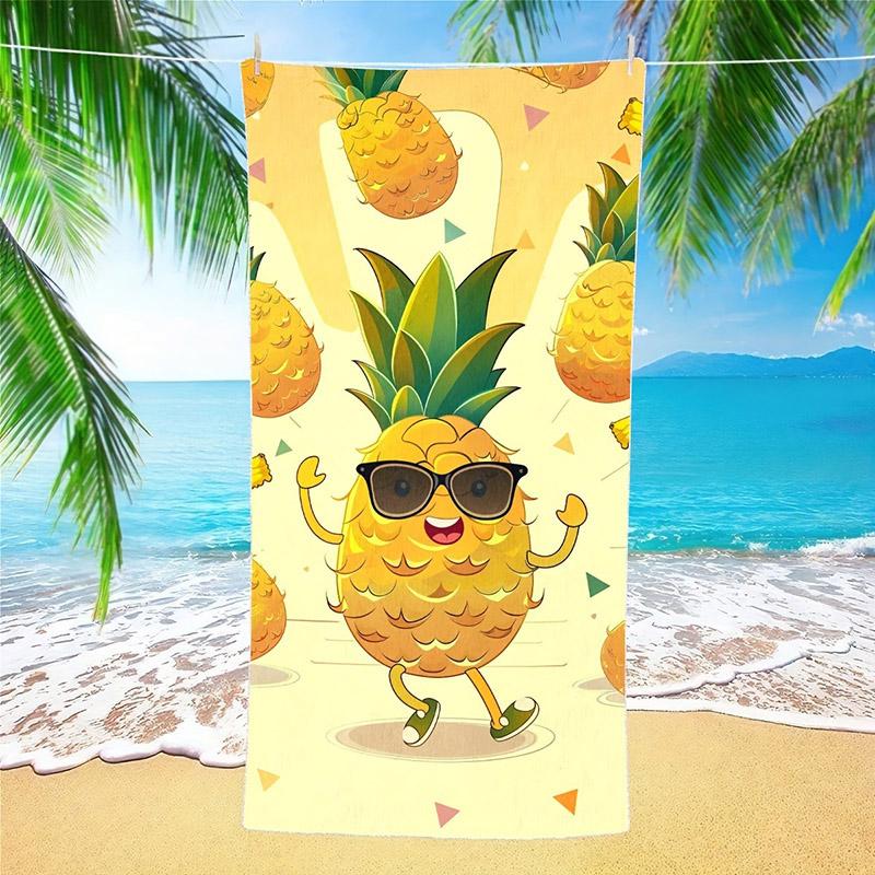 

Cute Cartoon Pineapples Beach Towel Patterned Sunscreen And Windproof Suitable For Swimming Pool Camping Travel Blanket W40*H60(CM)