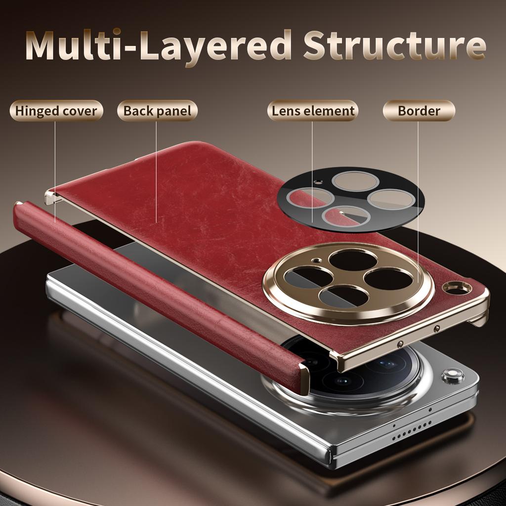 Premium Oil Wax Texture Leather Case for Oppo Find N6 Dual-Axis Hinge All-Inclusive Lens Protection Invisible Ring Stand Cover