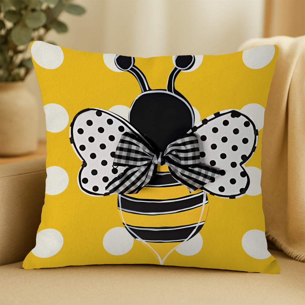 1pc Summer Honey and Bee Pattern Pillow Cover, Machine Washable Zipper Closure - No Core, 18x18 Inches