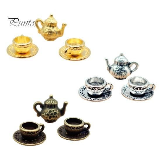 5 Stück/Set 1:12 Puppenhaus-Teekannen-Set, Miniatur-Teekanne, Teetasse, Untersetzer, Modell-Set, Esstisch, Modell, Dekor, Spielzeug, Puppenhaus-Zubehör