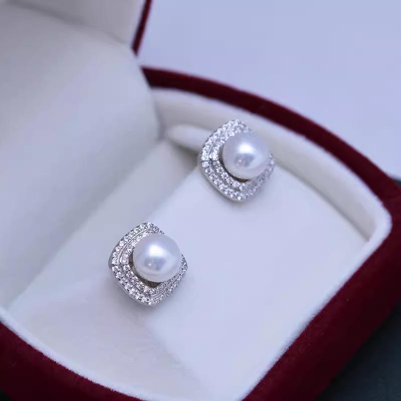 Zhuji Double-Wear Natural Freshwater Pearl Earrings - Elegant, Versatile Jewelry 7-8mm (Round, High Luster, Nearly Flawless)