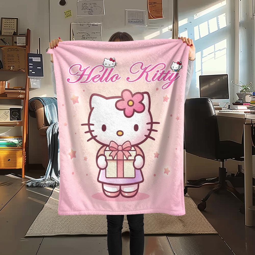 1PC Hello Kitty Cute Print Flannel Blanket, High quality All Seasons, Home Decor, Warmth and Comfort, Perfect for Christmas Gifts
