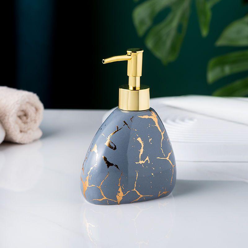 Gold Plated Marbled Ceramic Lotion Bottle Bathroom Supplies Mouthwash Cup Toothbrush Cup Soap Dish Set Hotel Wash Lotion Bottle