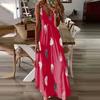 All-Season Chic Feather Print Maxi Dress Casual V-Neck Comfort Stretch Easy Care