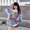 Korean Oversized Mid-Length Cartoon Tie-Dye Sweater for Trendy Girls