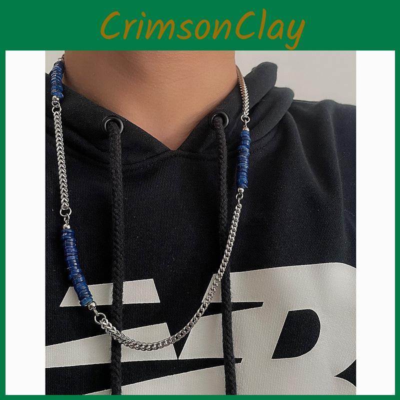 Klain Blue Spliced Titanium Steel Chain Necklace With Shell Accents For Men And Women