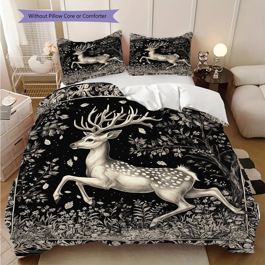 Deer Pattern Bedding Quilt Set Quilt Cover Pillowcase Home Decoration Birthday Gift (1 * Duvet Cover + 2 * Pillowcase, Without Core)