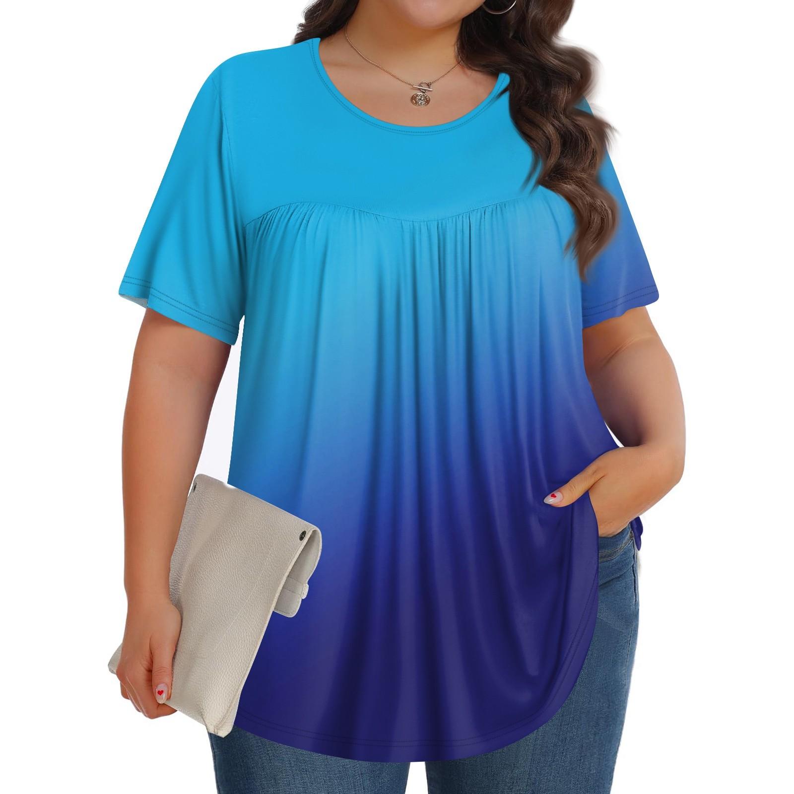 

Женский модный повседневный топ с круглым вырезом и короткими рукавами с принтом, женские топы больших размеров XXL синий