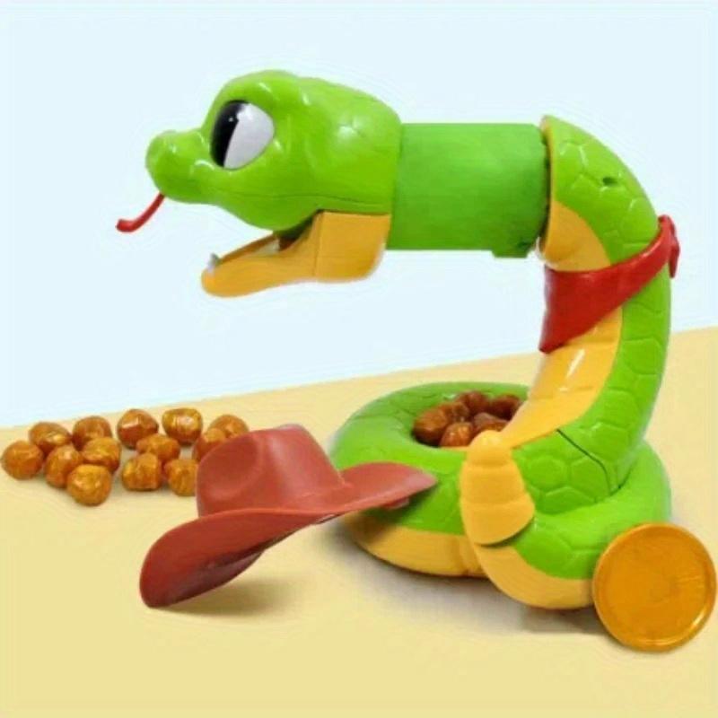 Kids Electric Rattlesnake Toy  Battery Powered Desktop Trick Game with Cartoon Snake,Cowboy Hat Treasure Coins,Interactive Sound Effects for Christmas
