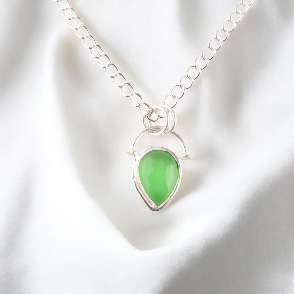 Green Cat's Eye Gemstone 925 Sterling Silver Jewelry Handmade Wedding Pendant PP-56-40