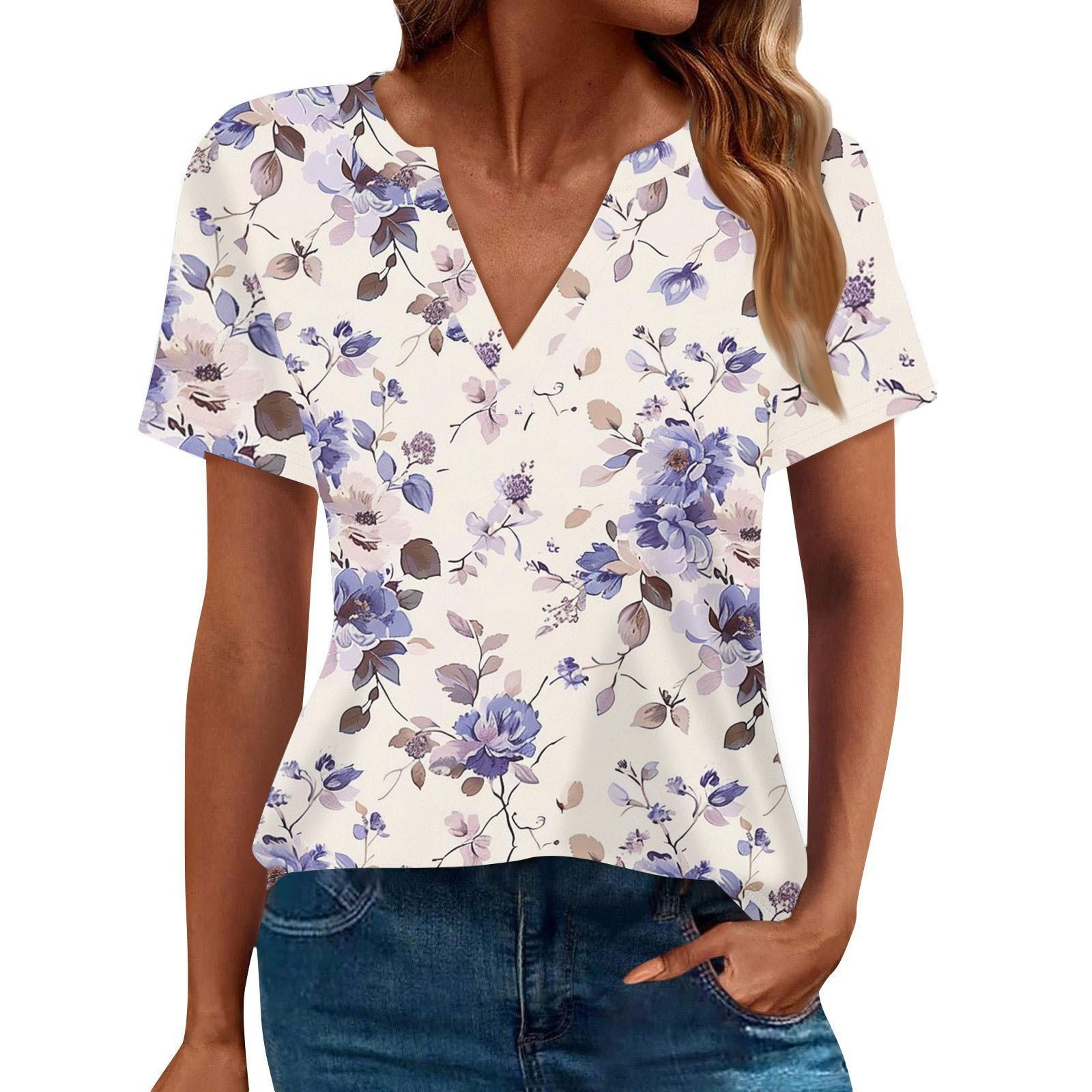 Women s Summer Fashion Casual Short Sleeve V Neck T-Shirt Tops L