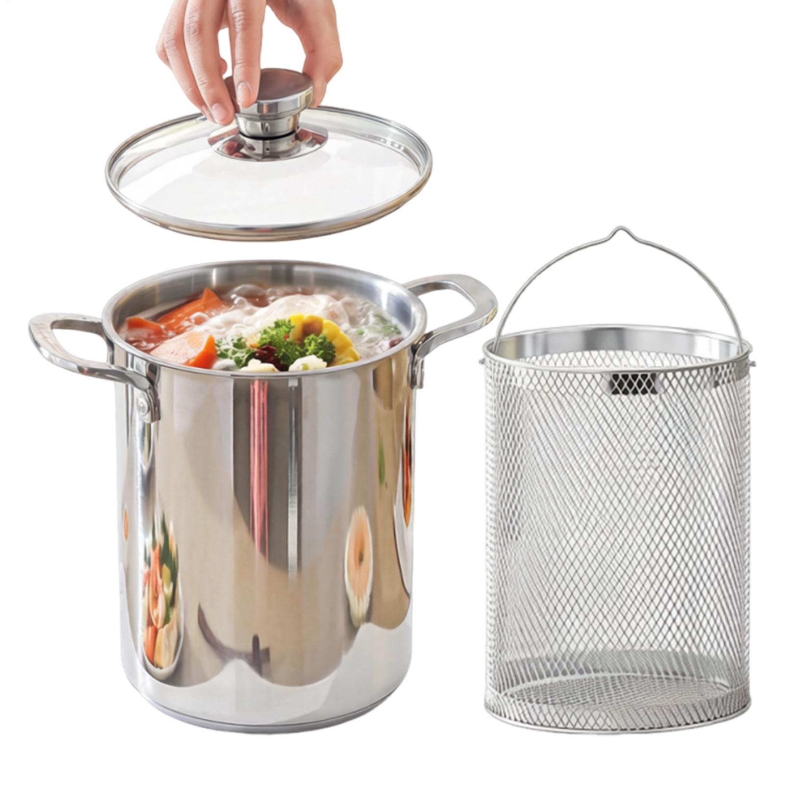 

4L Stainless Steel Saucepan Spaghetti Cooker Steamer Stew Pot With Filter Basket For CookingAsparagus, Pasta, Blanching Carrot CN