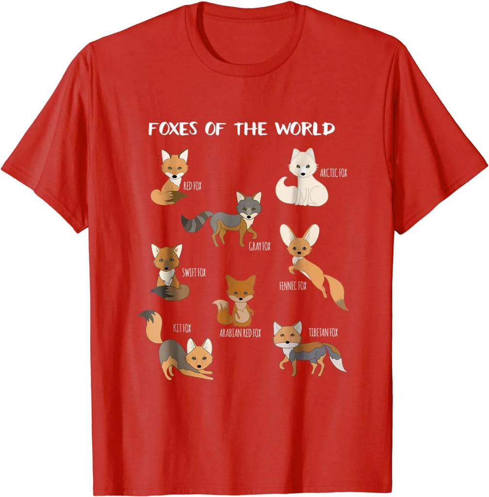 Foxes Of The World Funny Fox Animals Educational T Shirt Fashionable Tops & Tees Cotton T Shirt Fashionable On Sale
