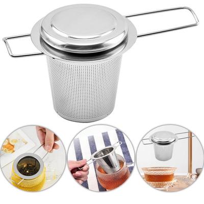 Teesieb aus Edelstahl mit Deckel, wiederverwendbar, für Teekannen, Tassen und Kaffee.