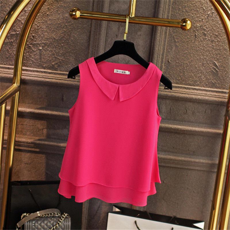 Women's Peter Pan Collar Double-Layer Chiffon Sleeveless Blouse