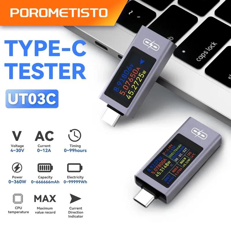 UT02C/UT03C Type-C Tester DC4-30V 0-12A Multi-function Digital Display DC Voltage Ammeter Power Meter Cell Phone Charging Tester