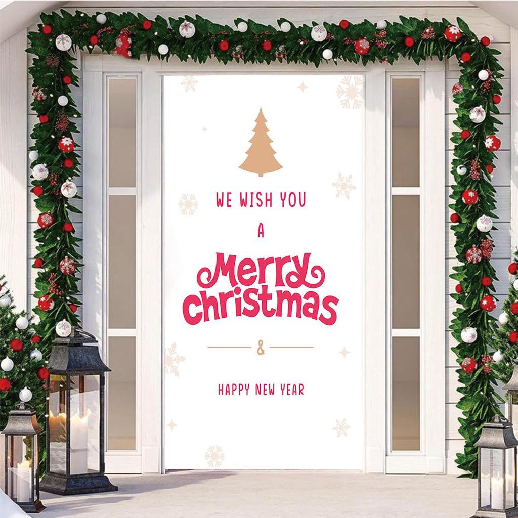 Four-Sided Stretch Christmas Door Cover - Easy Install with Festive Pattern