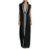 Sleeveless Maxi Dress with V Neck and Contrasting Trim Long Length Relaxed Fit for Casual or Formal Occasions