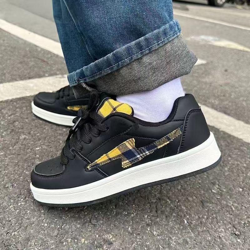 

2025 весна и лето новые туфли-хлеб женские нишевые оригинальные кеды мужские шотландская клетка черно-желтый клетчатый дизайн универсальные 40