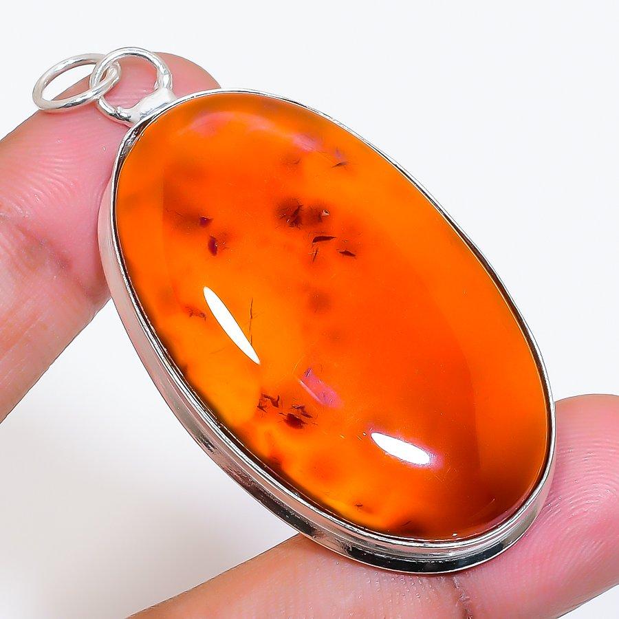 Natural Baltic Amber Gemstone 925 Sterling Silver Jewelry Pendant 2.36" AP-16653