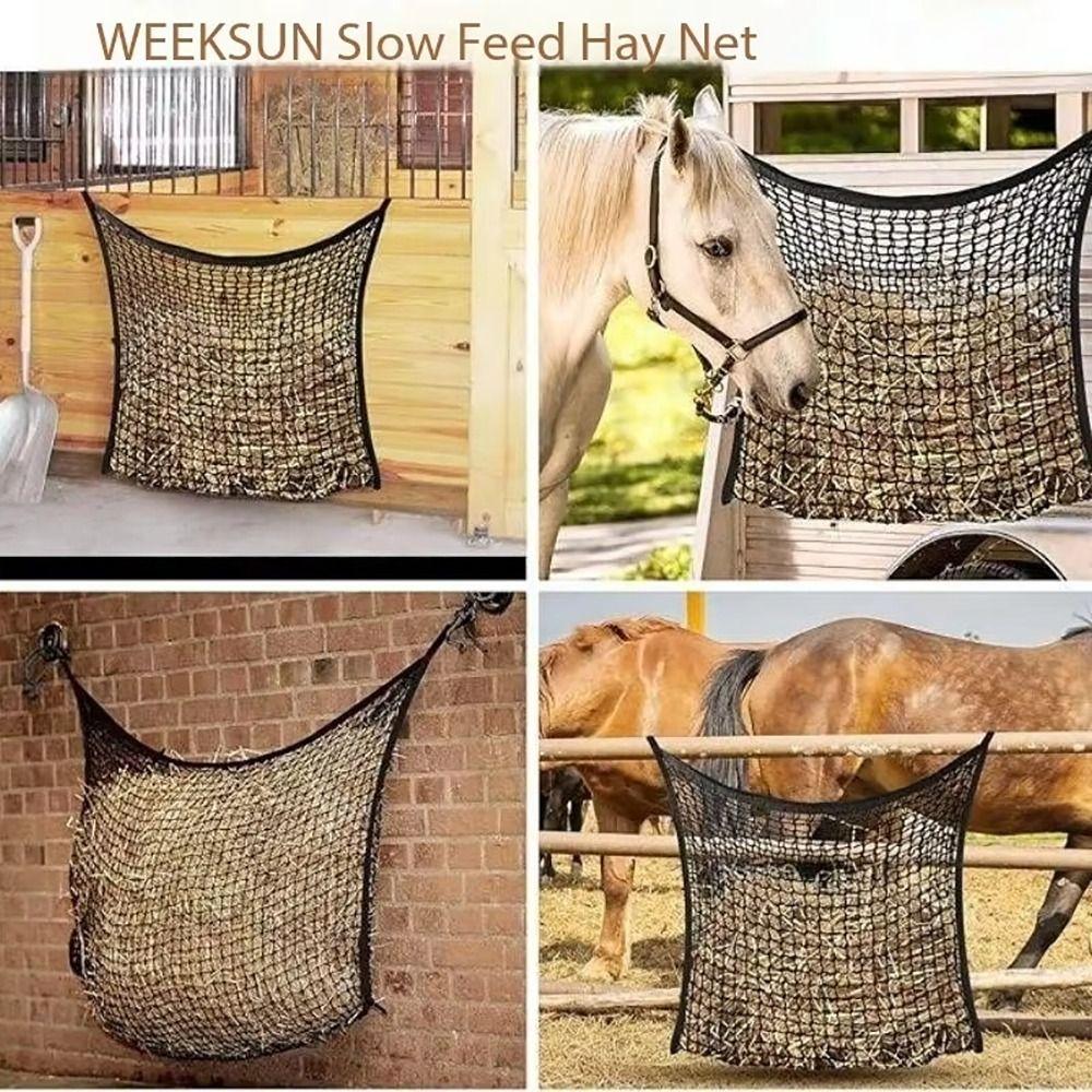 1Pc Durable Slow Feed Hay Net Large Capacity Hanging Horse Hay Bag 80x90cm Hay Feeder Bag for Horses Goat Sheep