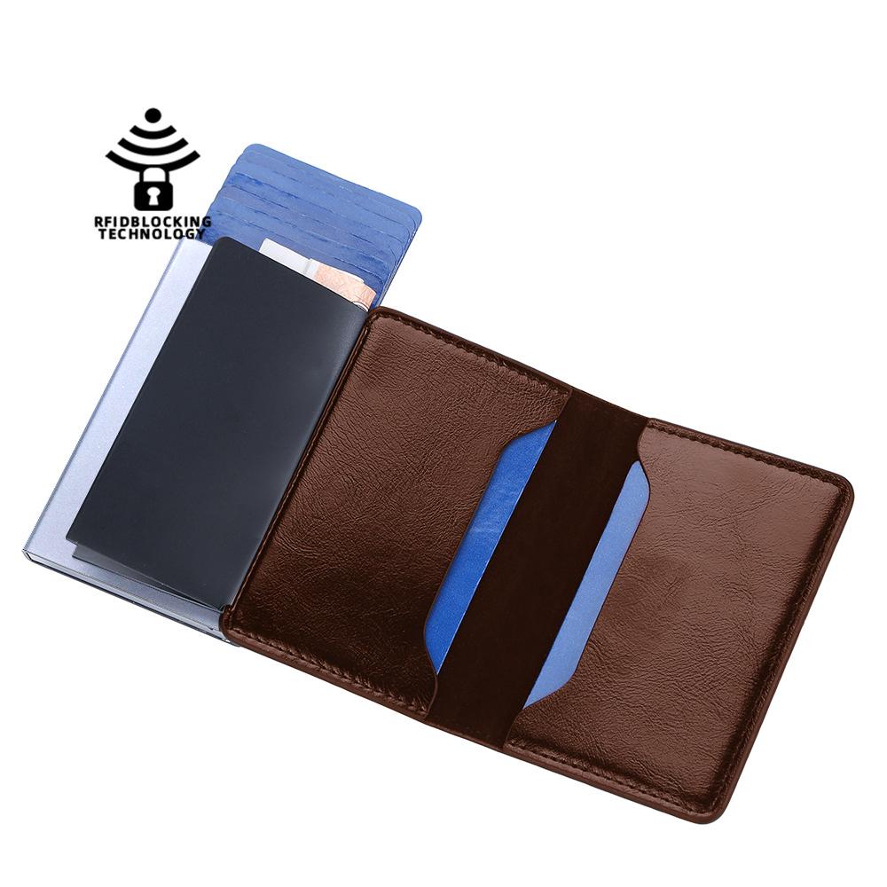 Credit card holder with automatic pop-up card protection case, premium card holder, thin wallet with paper money slot