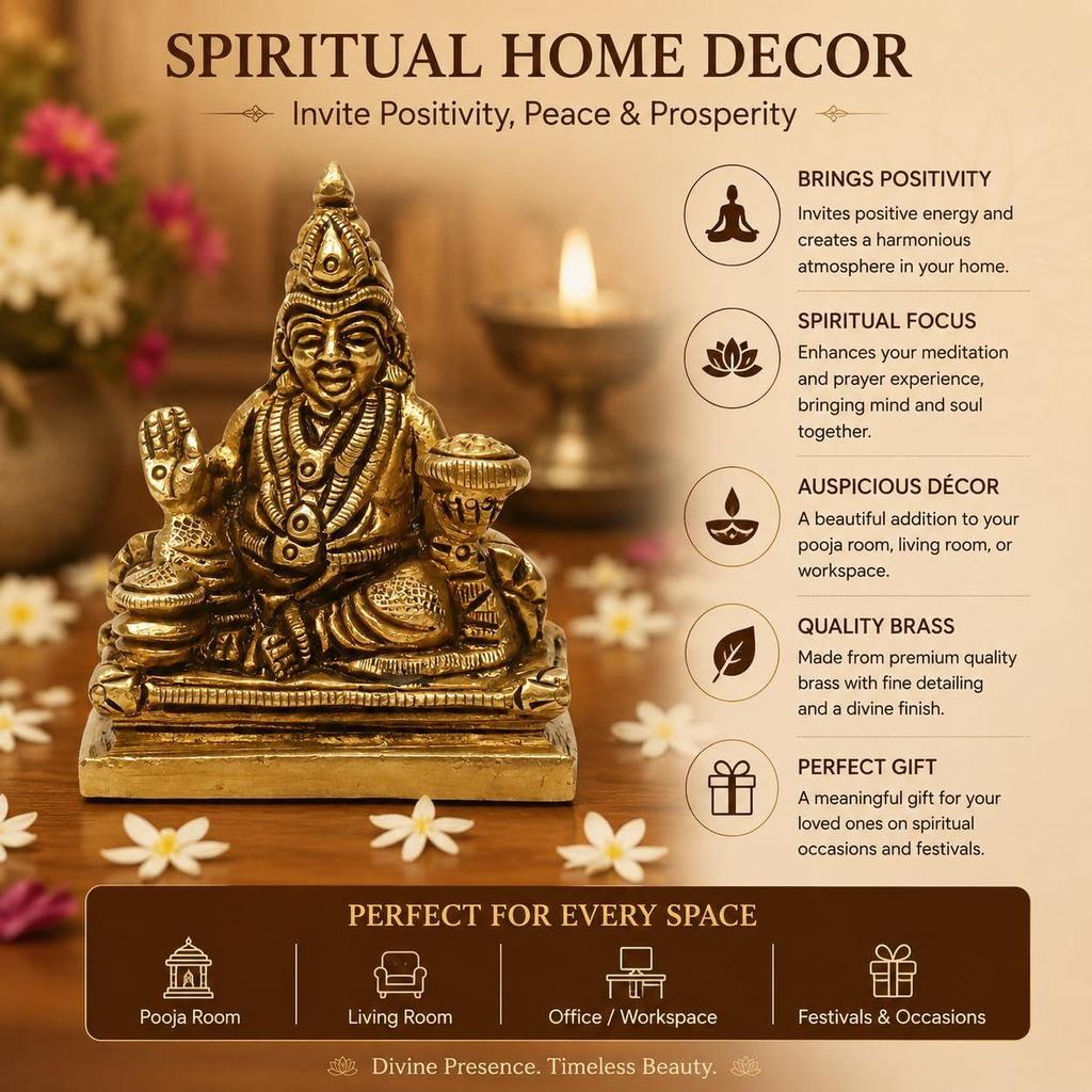 SHANTI Brass Kubera Idol for Home, Pooja, Office | Lord Kuberan Statue For, Gift, Good Luck
