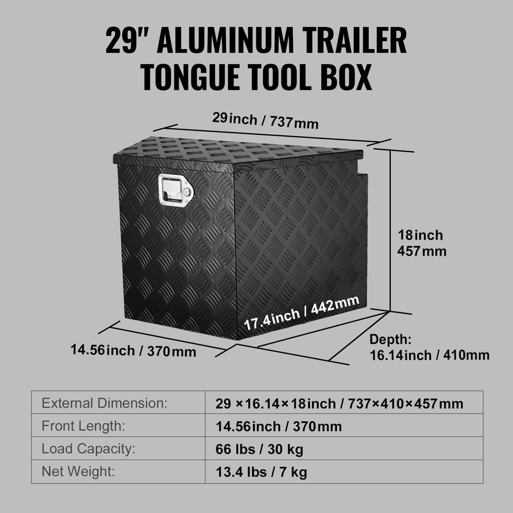 VEVOR Trailer Tongue Box, Aluminum Alloy Diamond Plate Tongue Box Tool Chest, Heavy Duty Trailer Box Storage for Pickup Truck