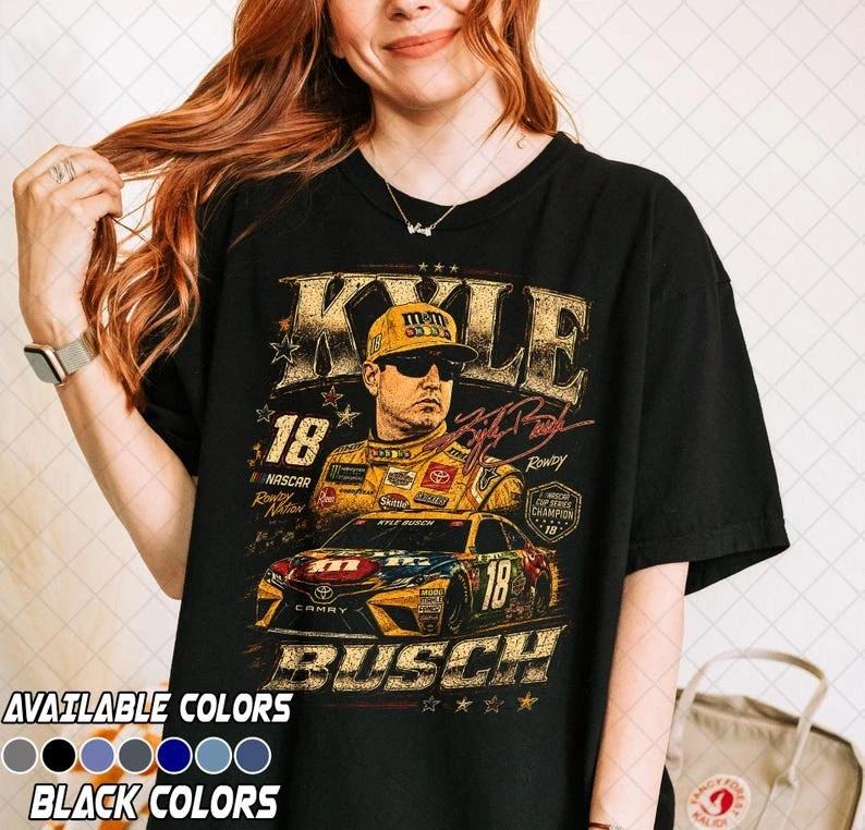Stock Car Fan Gift Kyle Busch 18 Racing T-Shirt Rowdy Vintage Graphic Tee XXXXL
