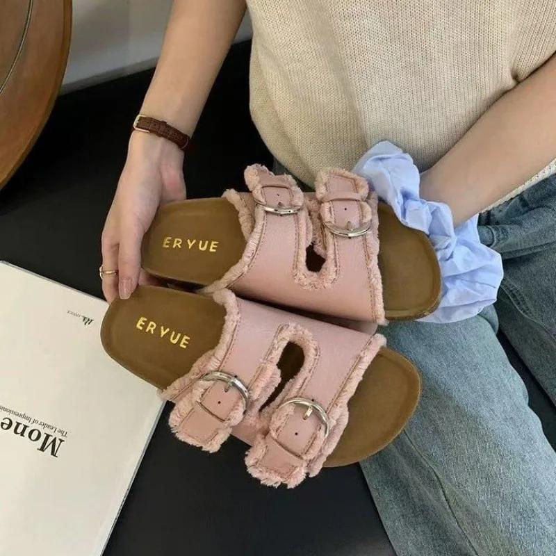 Französische Retro Gürtelschnalle Denim Hausschuhe Damen Quaste Lässige Flip Flops Damen Sommer Outdoor Urlaub Strandschuhe Damen Sanda