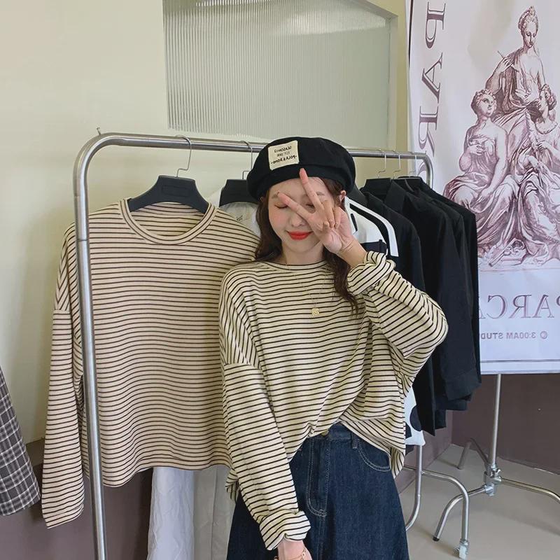 Pulover cu mânecă lungă, croială lejeră, cu dungi, pentru femei, toamna 2024