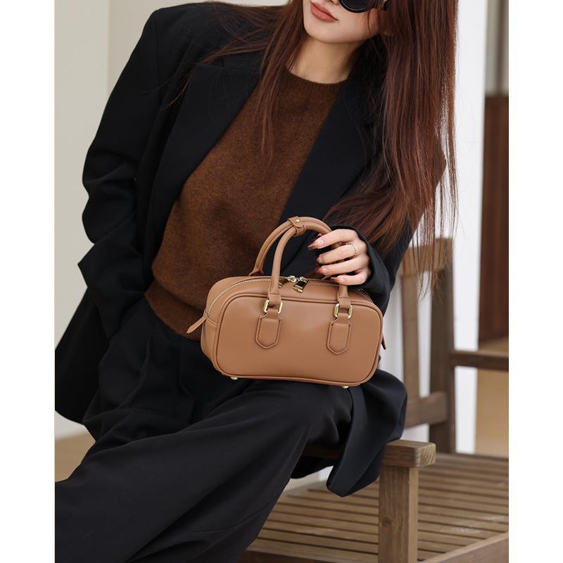 Bowling Bag, Pillow Bag, Small Handbag, Women's Genuine Leather Shoulder Crossbody Bag, Trendy New Style