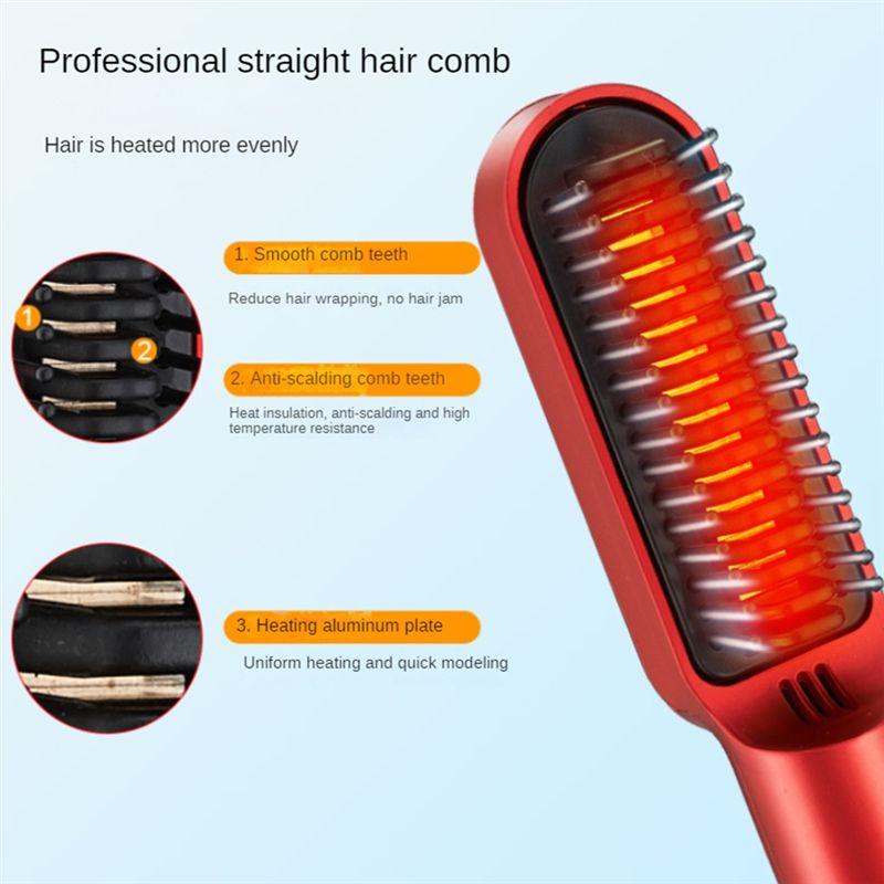 Beauty Wireless Hair Straightener Professional USB Hot Comb Quick Hair Heated Electric Straightening Curling Styling Tool,B