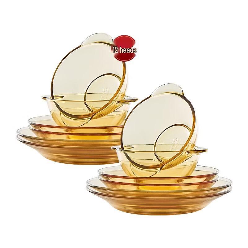 VISIONS 12-Piece Heat-Resistant Amber Glass Tableware Set