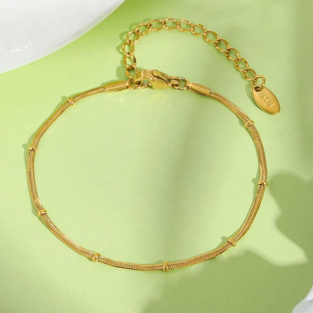 Minimalist Bead Bracelet for Women,Flat Snake Chain Stainless Steel Bracelets,Trendy Waterproof Jewelry Gift